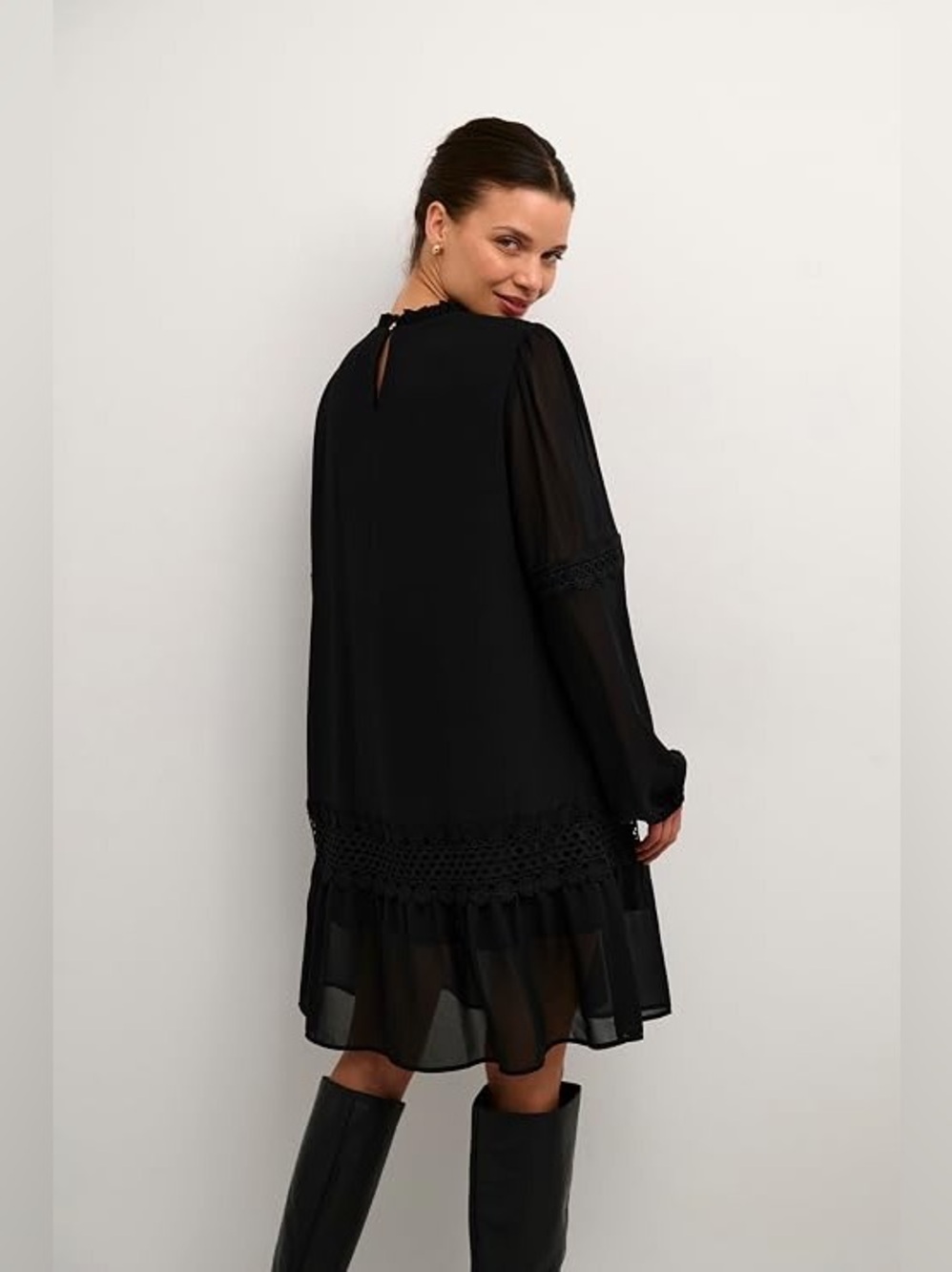 KAFFE NWT Black Lace-Trim Long Sleeve fully lined Dress size 8 - Picture 8 of 11
